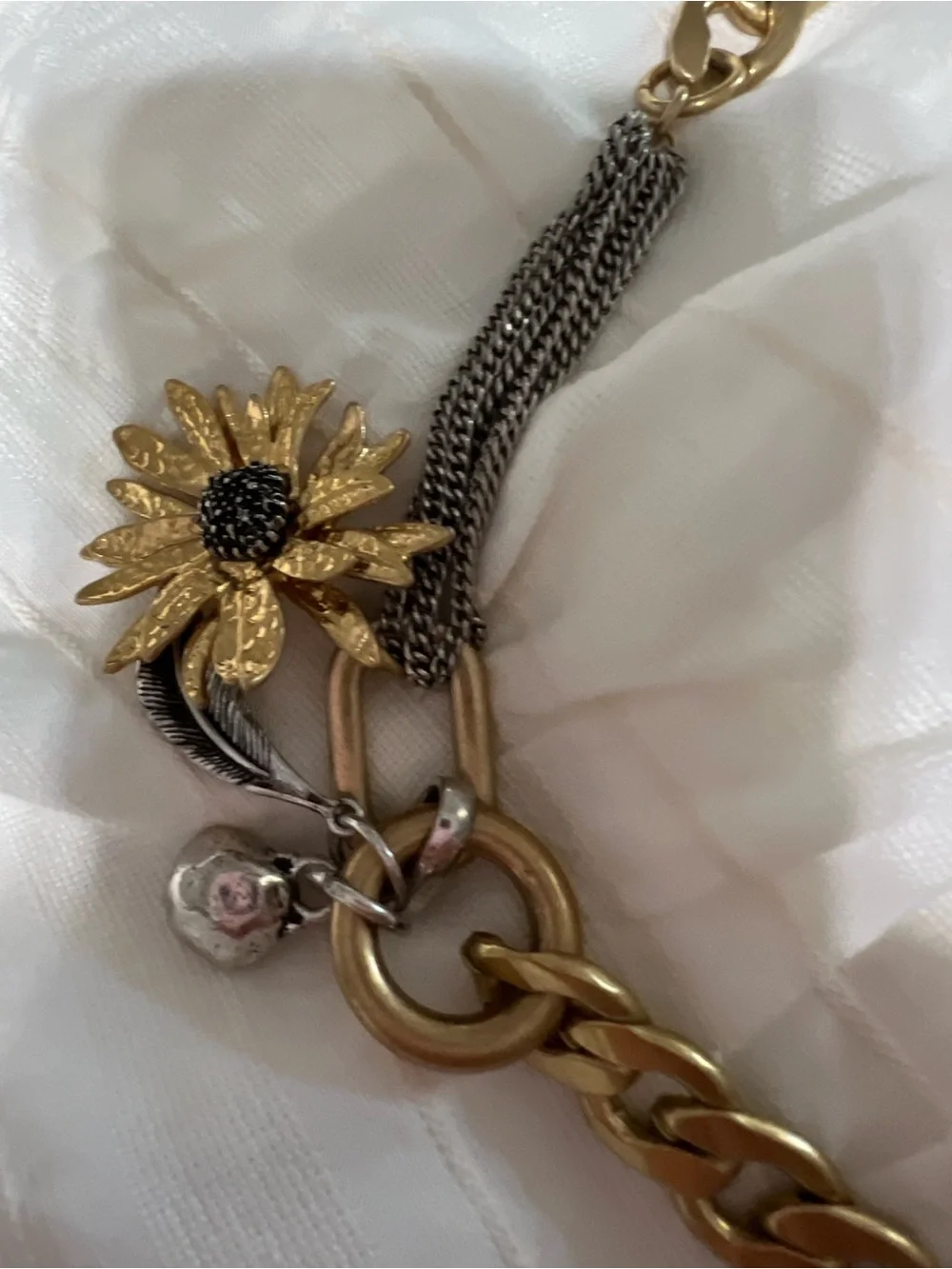 Zara Gold-Tone Mixed Charm Chain Belt with Floral Accents